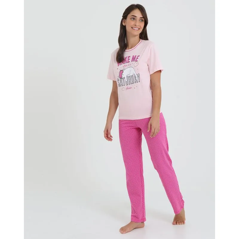 Pijama Feminino Estampa Gato Rosa M
