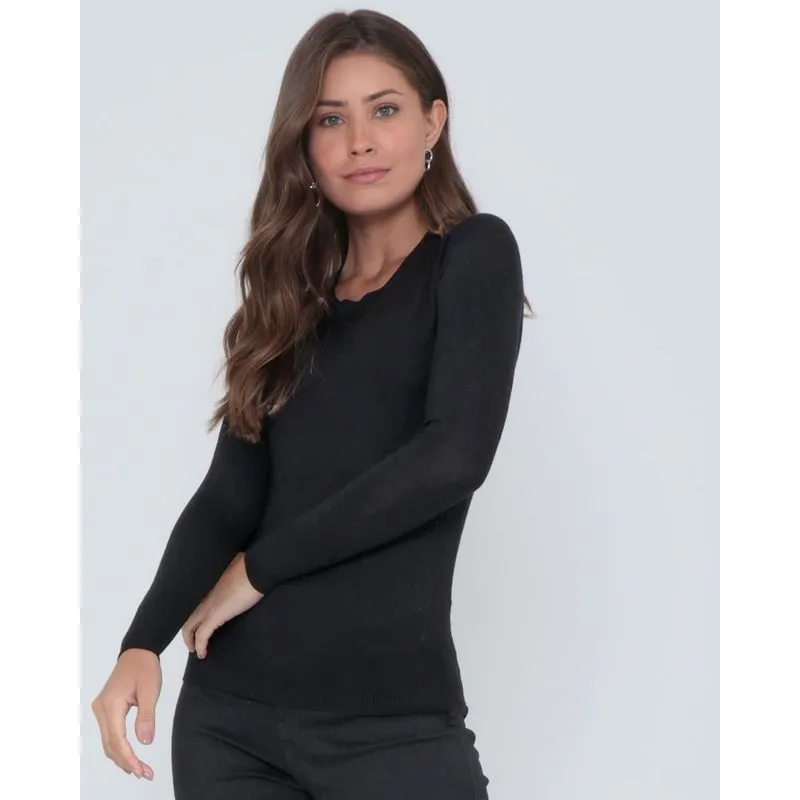 Suéter Feminino Liso Tricô Preta M
