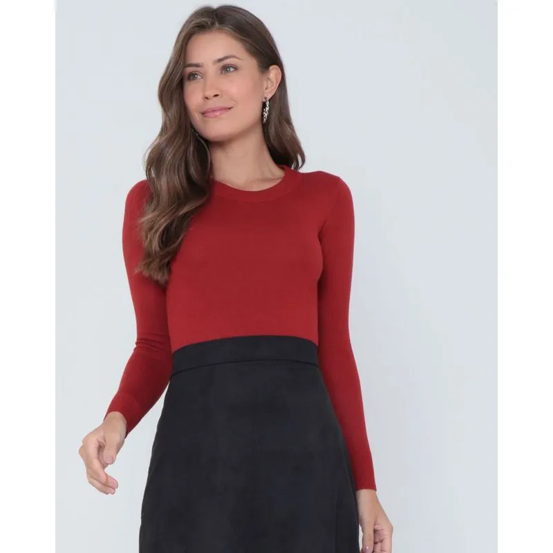 Suéter Feminino Liso Tricô Terracota G