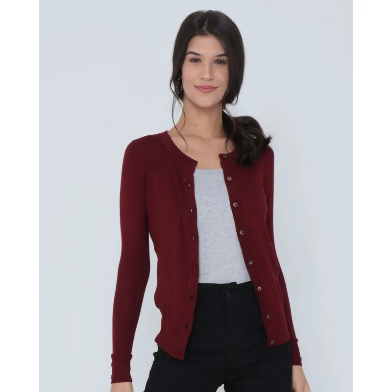 Cardigan Feminino De Tricô Liso Vinho M