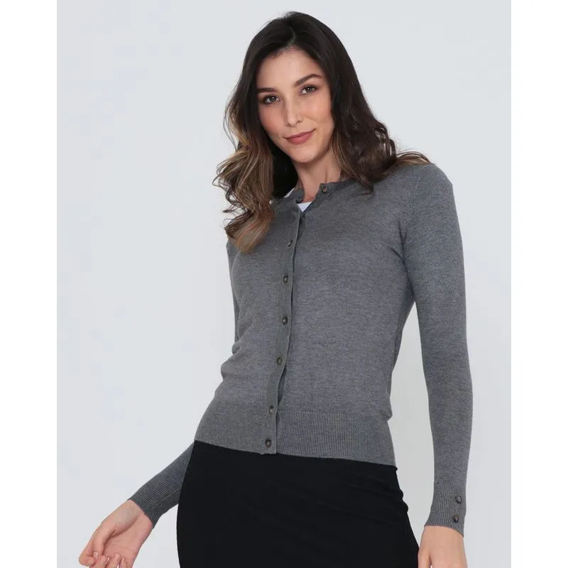 Cardigan Feminino De Tricô Liso Cinza M