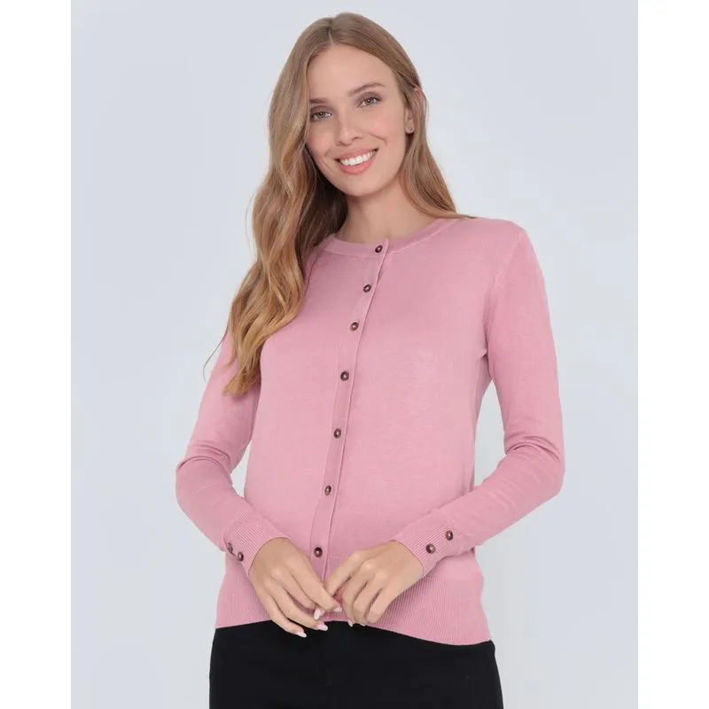 Cardigan Feminino De Tricô Liso Rosa GG