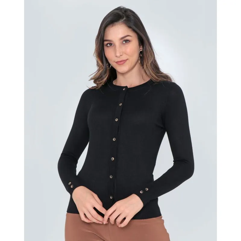 Cardigan Feminino De Tricô Liso Preto P
