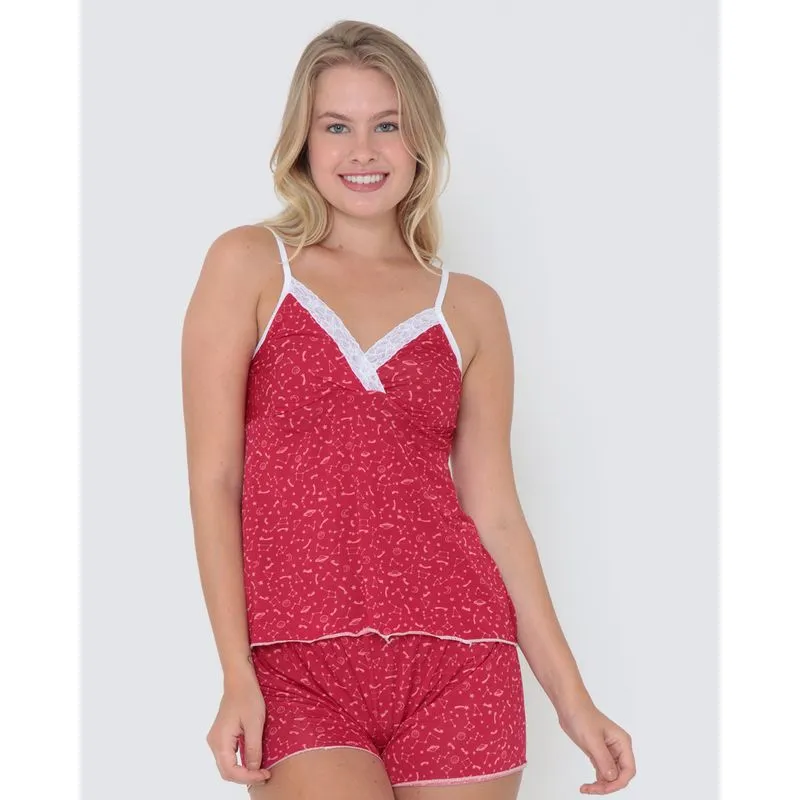 Pijama Short Doll Liganete Estampa Estrela Vermelho P