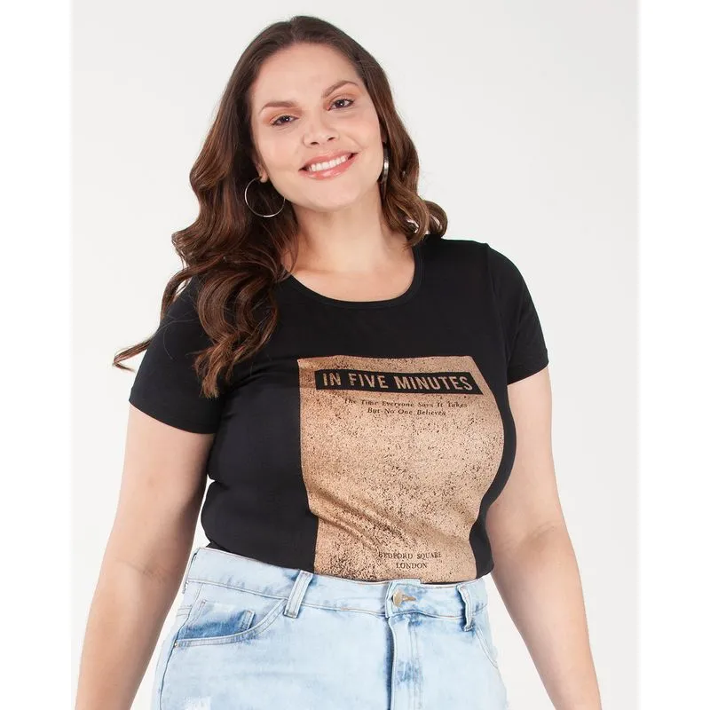 Blusa Feminina Plus Size Estampada Preta G2