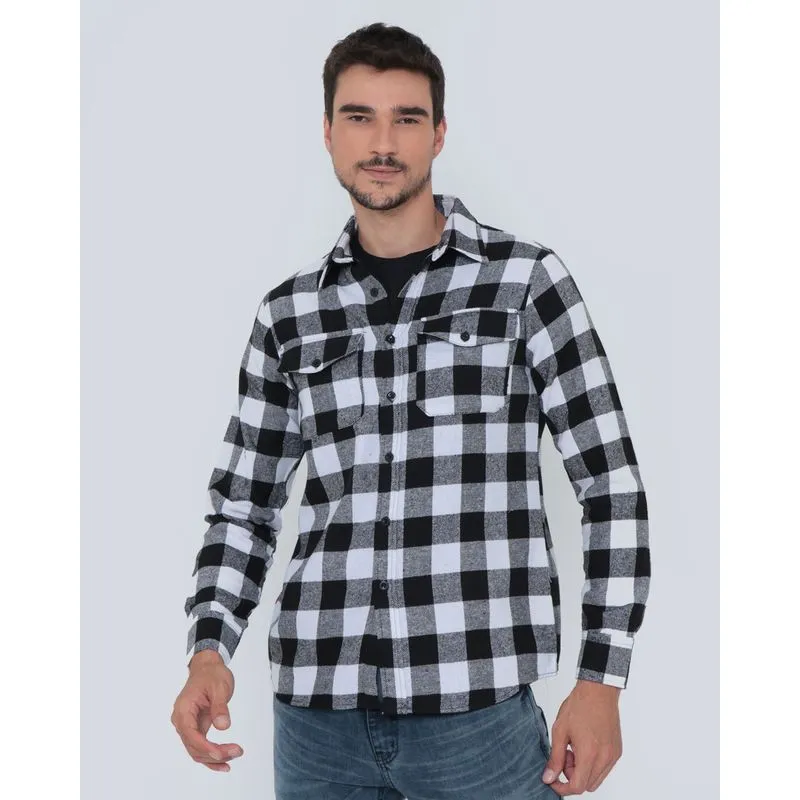 Camisa Masculina Flanelada Xadrez Branca G