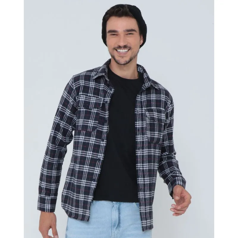 Camisa Masculina Flanelada Xadrez Azul Marinho M