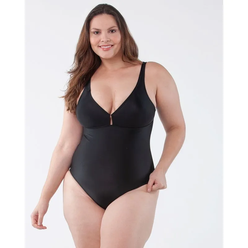 Maiô Plus Size Decote V Liso Bojo Preto 48
