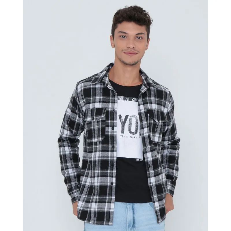 Camisa Masculina Flanelada Xadrez Preta GG