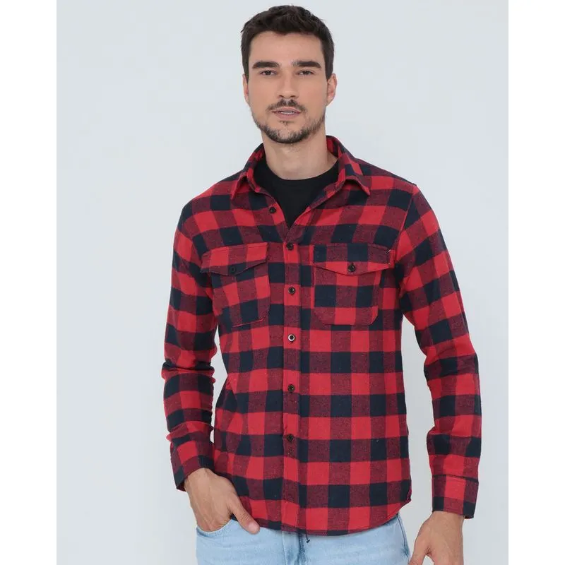 Camisa Masculina Flanelada Xadrez Vermelha G