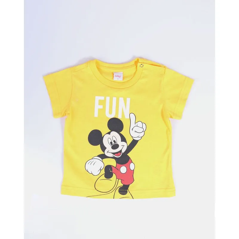 Camiseta Bebê Disney Mickey Manga Curta Amarela G