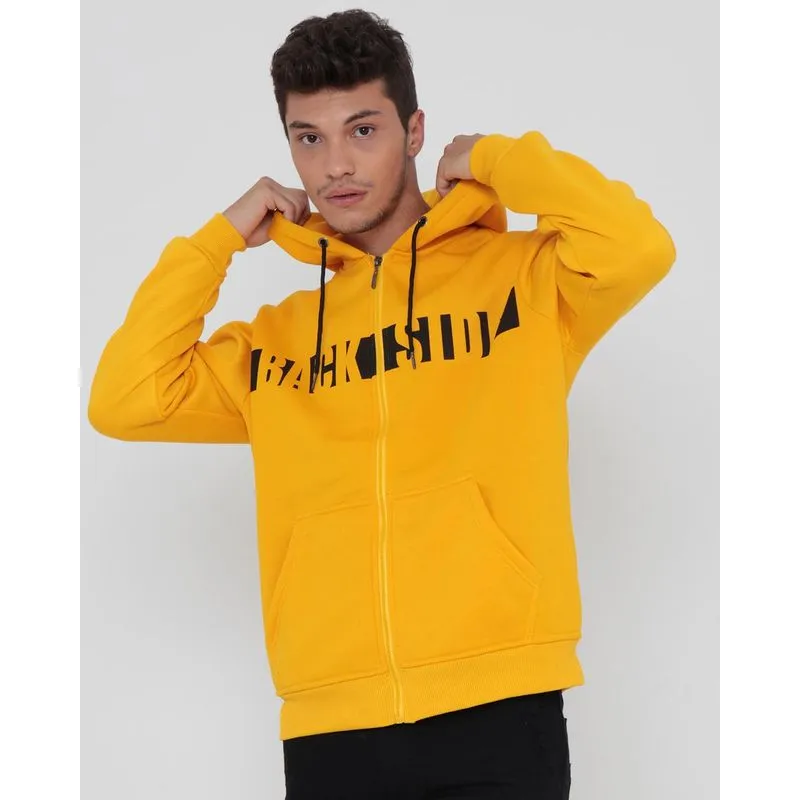 Blusão Masculino Moletom Com Capuz Mostarda GG