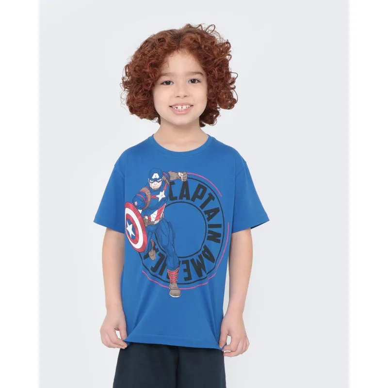 Camiseta infantil Manga Curta Capitão América Marvel Azul 8