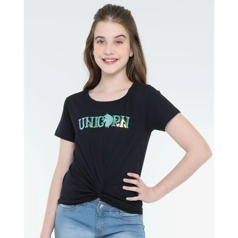 Blusa Juvenil Nó Unicórnio Preta 14