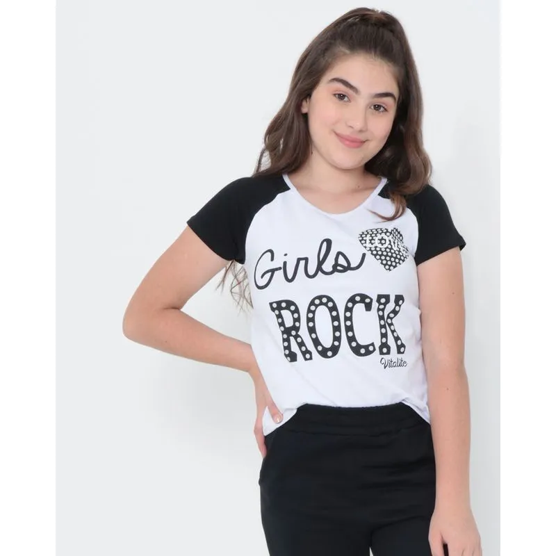 Blusa Juvenil Raglan Rock Branca 12