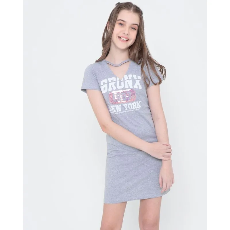 Vestido Juvenil Bronx Paetê Cinza 10