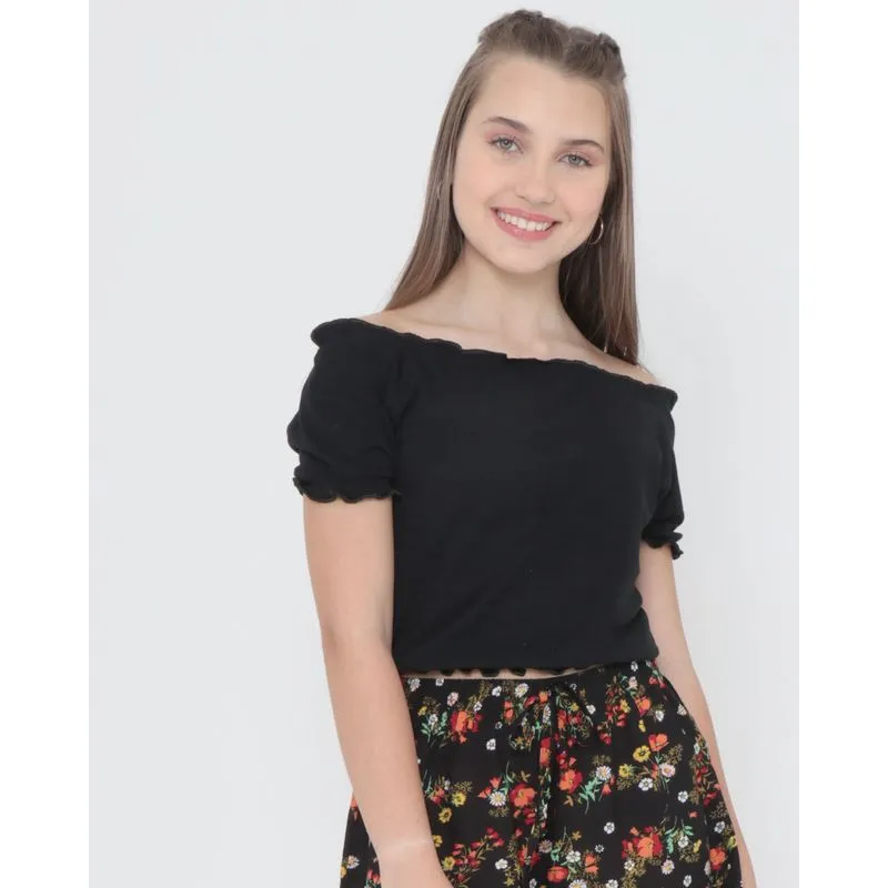Blusa Juvenil Ciganinha Frufru Preta 16