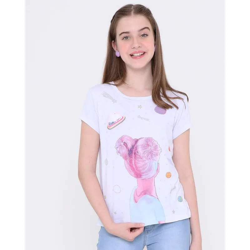 Blusa Juvenil Bordado Galáxia Branca 16