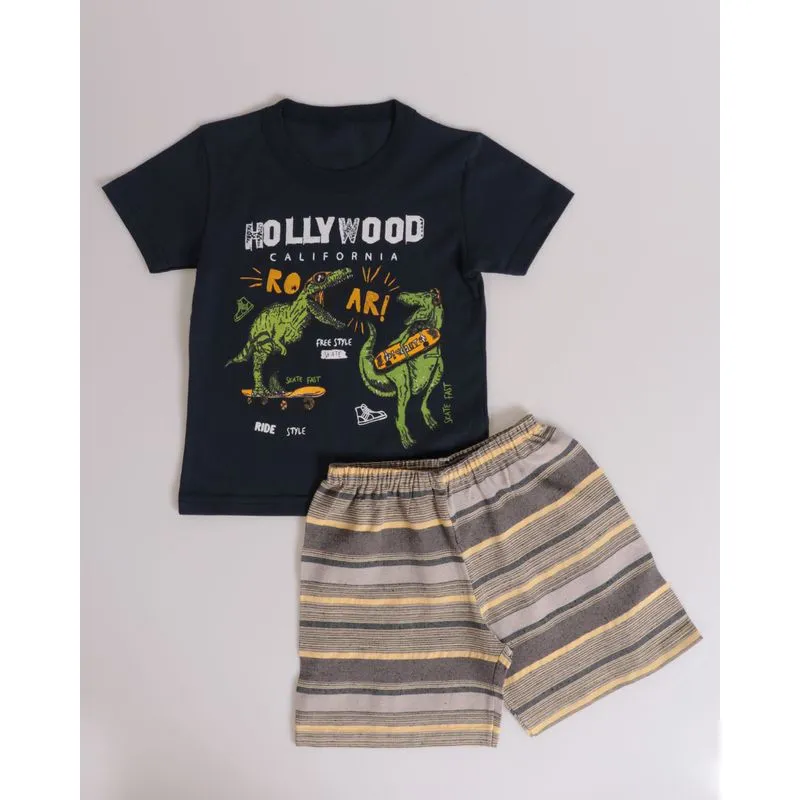 Conjunto Bebê Listrado Estampa Dinossauro Azul Marinho 2