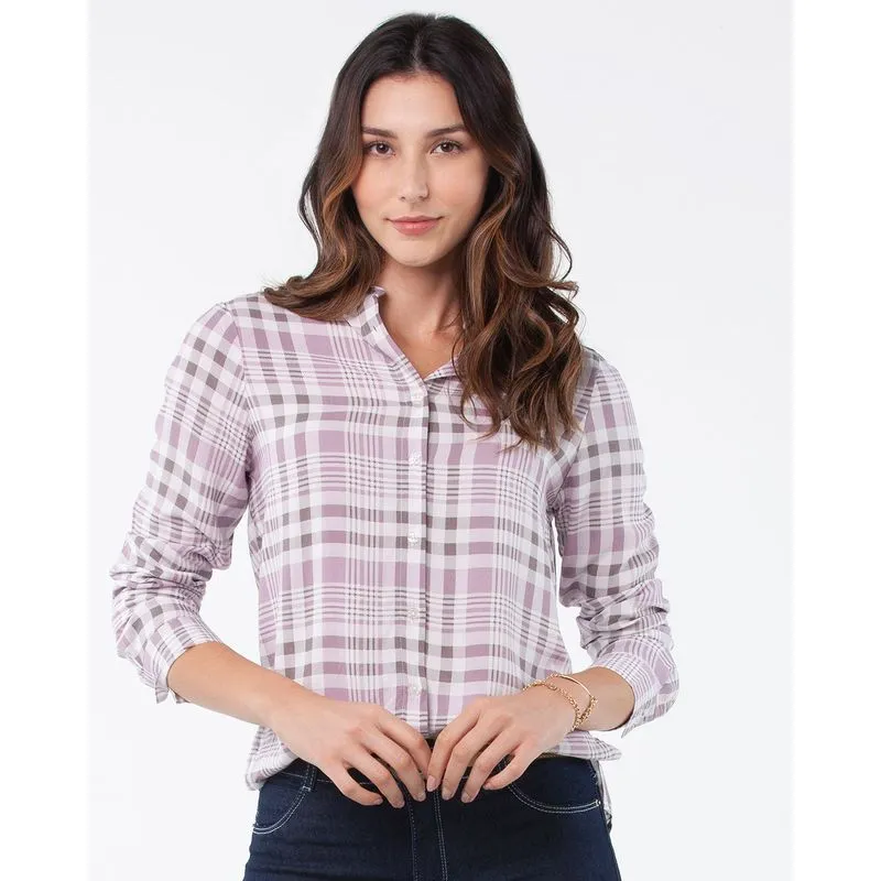 Camisa Feminina Viscolinho Manga Longa Xadrez Lilás GG