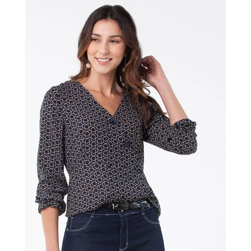 Blusa Estampa Geométrica Azul Marinho GG