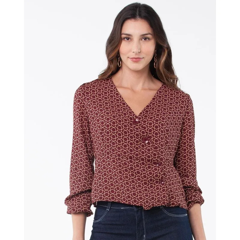 Blusa Estampa Geométrica Vinho P