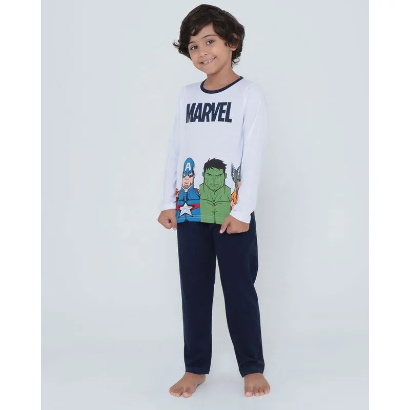 Pijama Infantil Longo Heróis Marvel Branco 8