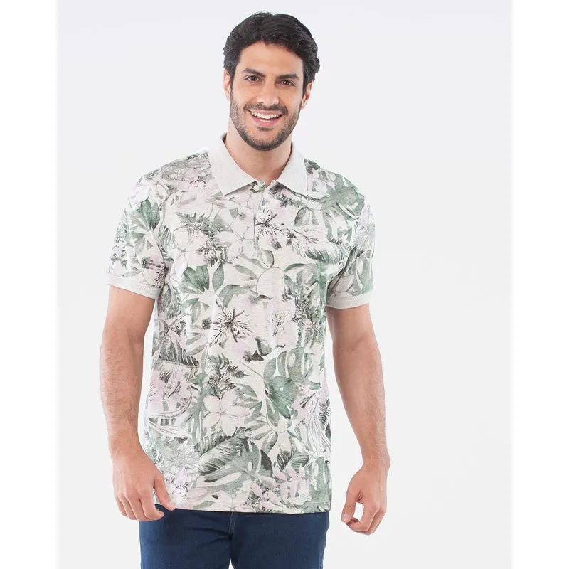 Polo Masculina Estampada Floral Bege Claro P