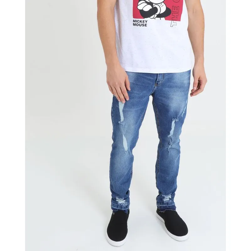 Calça Jeans Masculina Skinny Puídos Azul 36