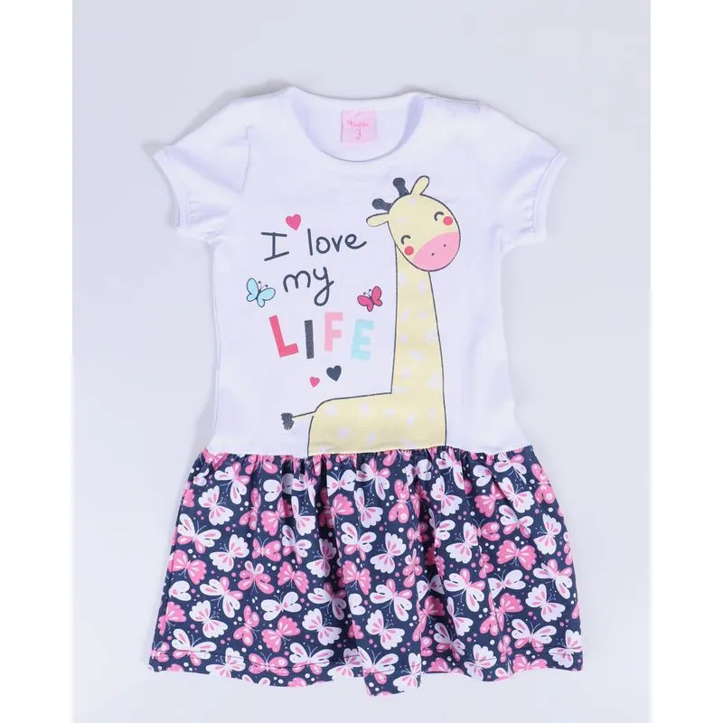 Vestido Bebê Floral Estampa Girafa Branco 2
