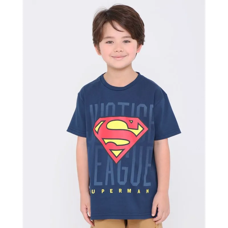 Camiseta Infantil Super Homem Liga Da Justiça Marinho 4