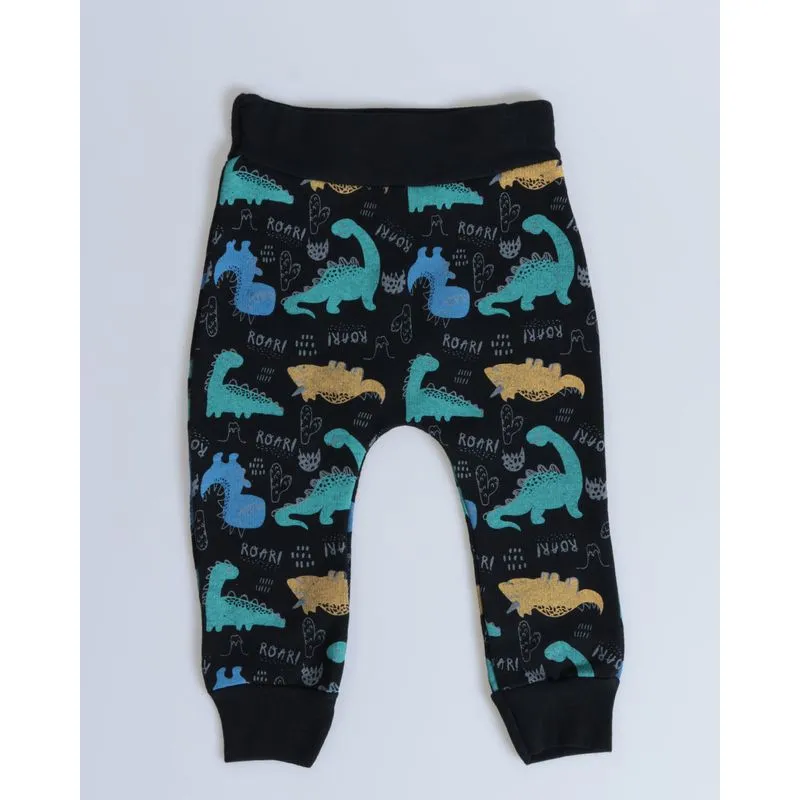 Calça Bebê Moletom Saruel Dinossauros Preta 3