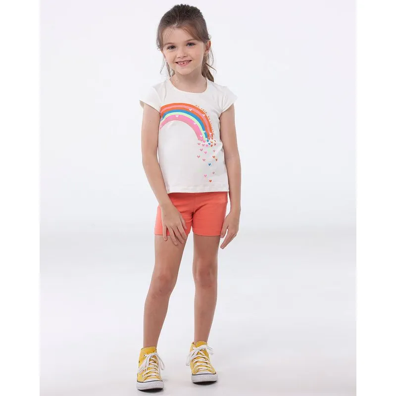 Conjunto Infantil Manga Curta Estampa Arco-Íris Off White 6