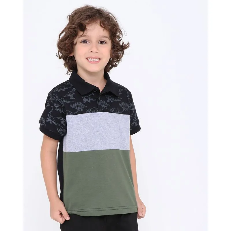 Polo Infantil Recortes Dinossauro Preta 6