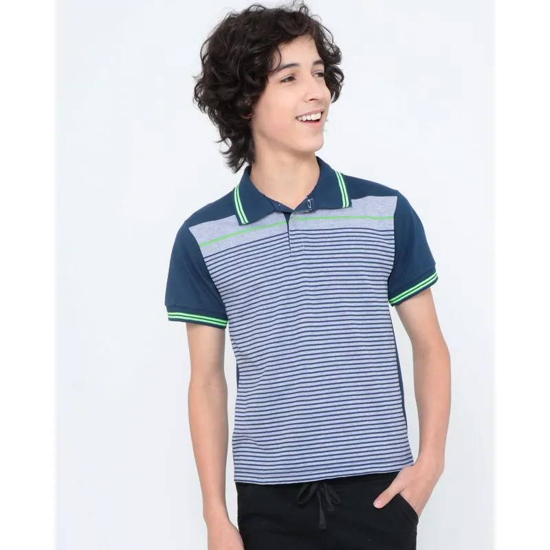 Polo Juvenil Manga Curta Listrada Azul Marinho 10