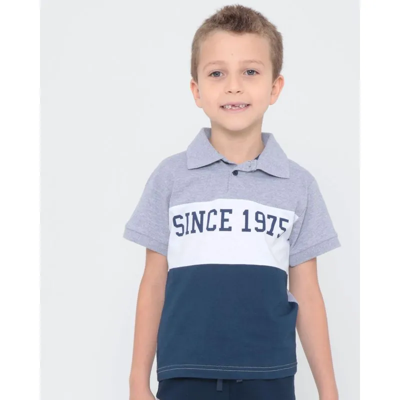 Polo Infantil Manga Curta Since 1975 Cinza 6