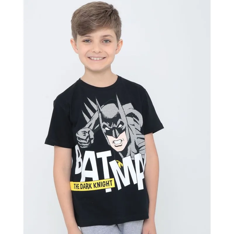 Camiseta Infantil Manga Curta Batman Liga Da Justiça Preta 12