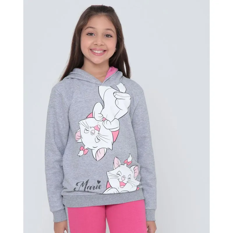 Blusão Infantil De Moletom Gata Marie Cinza Claro 6