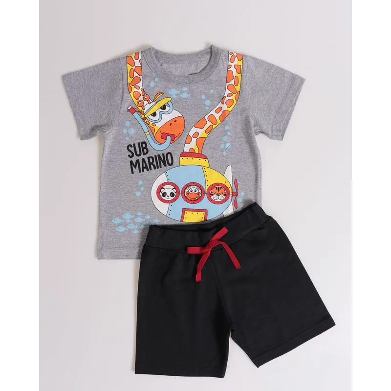 Conjunto Bebê Girafa Submarino Mescla Cinza 1