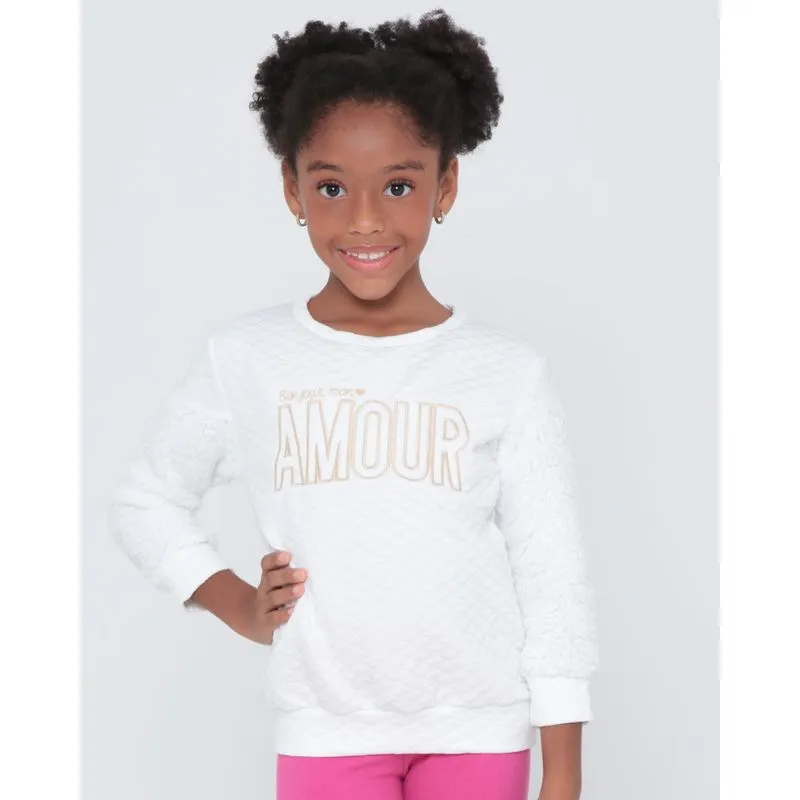 Blusão Infantil de Moletom Matelassê Off White 8