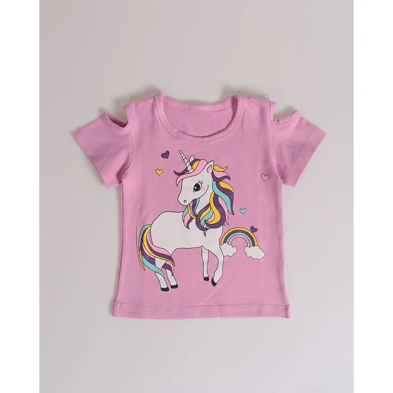Blusa Bebê Open Shoulder Unicórnio Rosa Claro 3