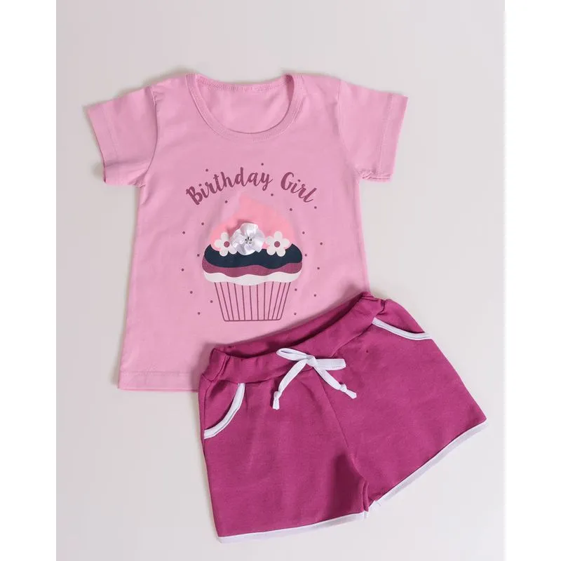 Conjunto Bebê Estampa Birthday Girl Rosa 1