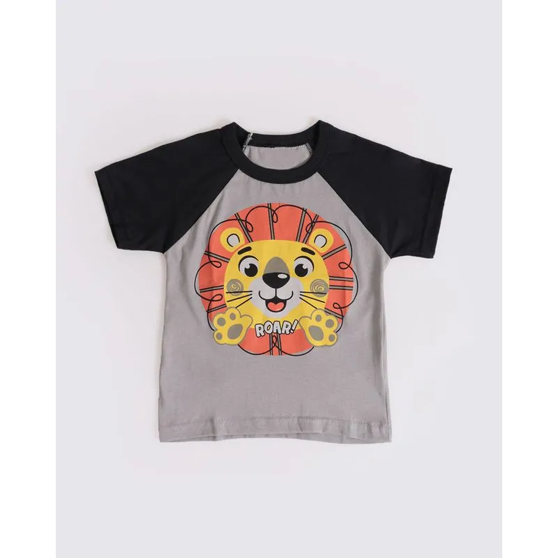 Camiseta Bebê Estampa Leão Cinza Escuro 1