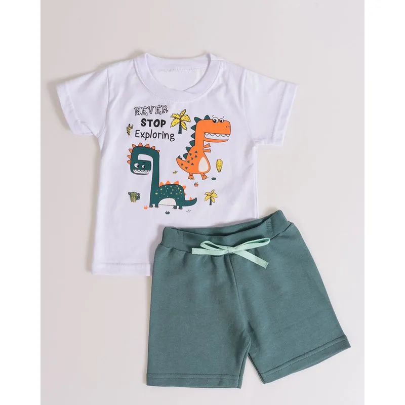Conjunto Bebê Estampa Dinossauros Branco M