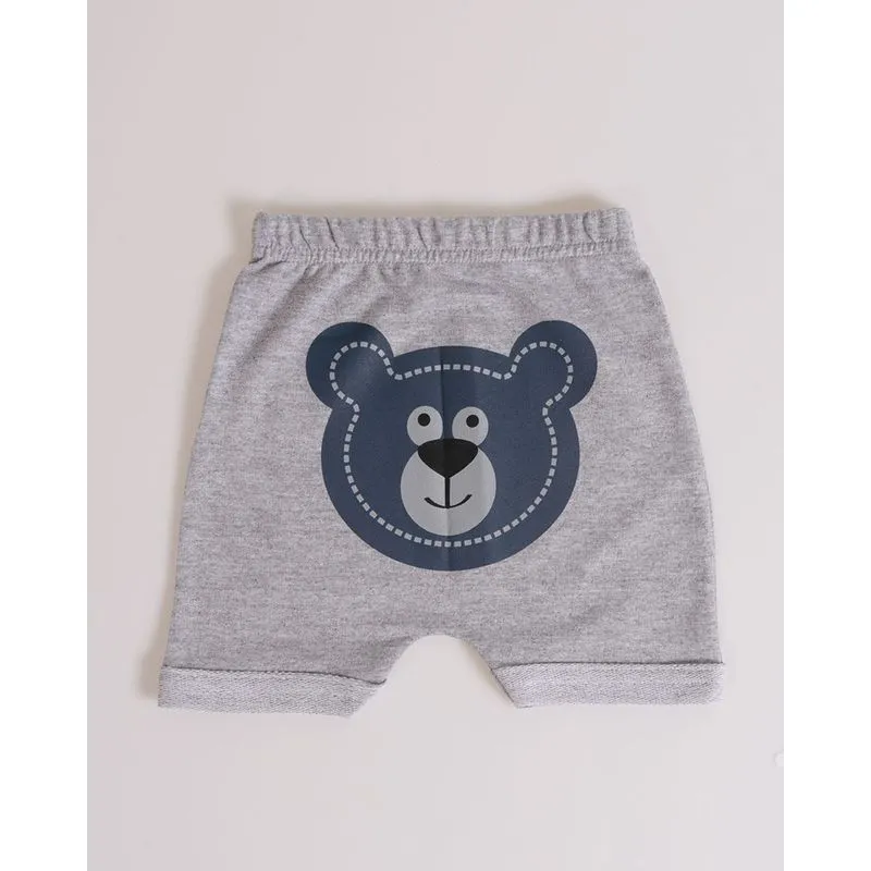 Bermuda Bebê Saruel Estampa Urso Mescla Cinza G