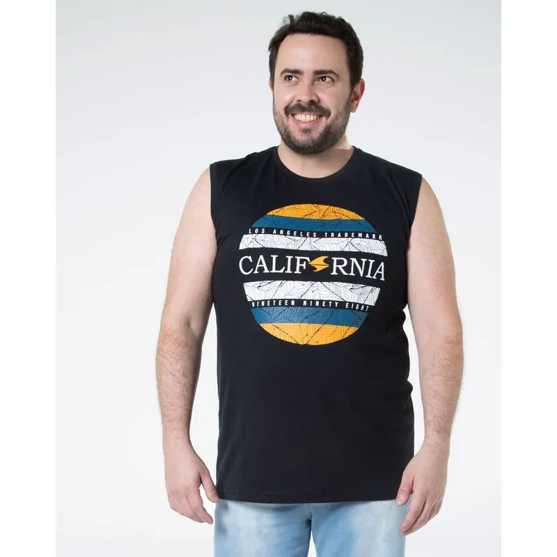 Regata Masculina Plus Size Estampada Preta G2