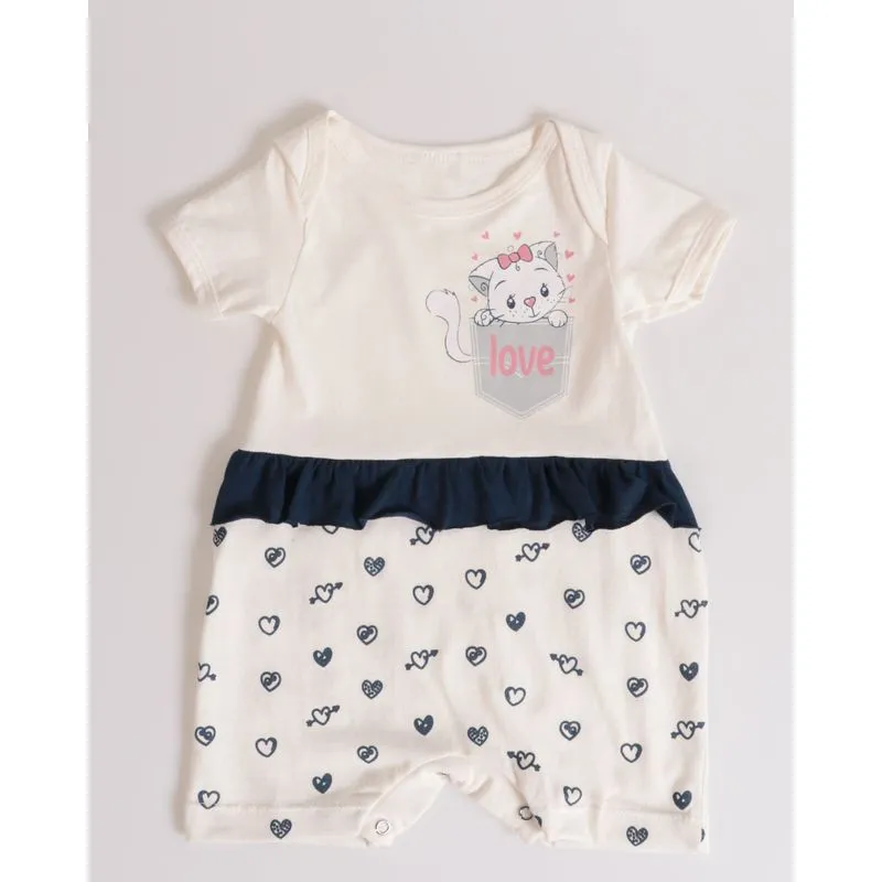 Macacão Bebê Babado Estampa Coração Off White G