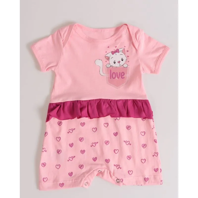Macacão Bebê Babado Estampa Coração Rosa M