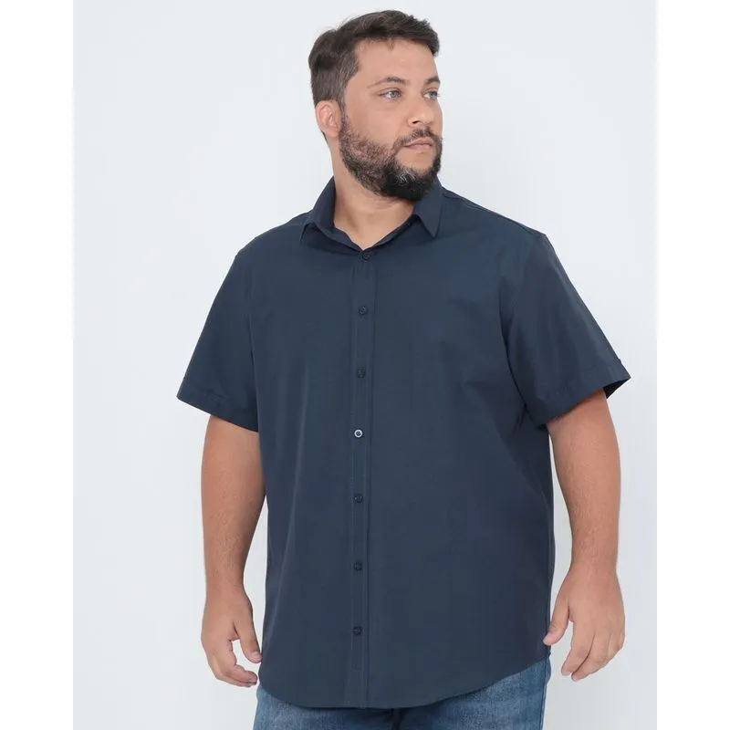 Camisa Masculina Plus Size Azul Marinho 7