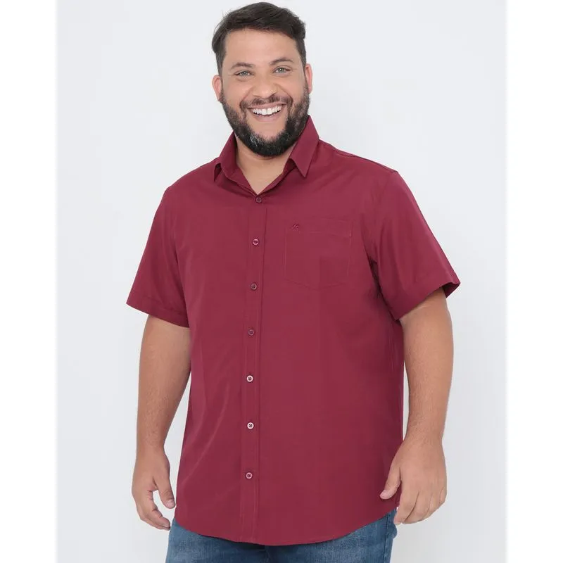 Camisa Masculina Plus Size Bolso Lisa Vinho 5